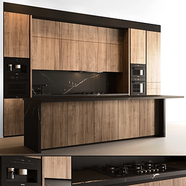  Contemporary Wood Black Kitchen 3D model image 1 