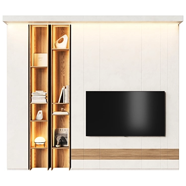 Modern TV Wall with Shelves 3D model image 1 