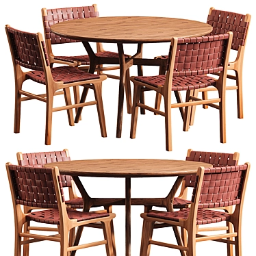 Safavieh Taika Woven Leather & Ash Dining Set 3D model image 1 