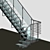 Sleek Glass Metal Staircase 3D model small image 1