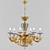 Elegant Golden Brass & Porcelain Chandelier 3D model small image 1