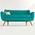 Elegant Blue Sofa with Wooden Legs 3D model small image 2