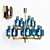 Vintage Swedish Designer Brass & Blue Glass Chandelier 3D model small image 1