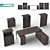 Bent Desk Set with Metal Frame for Manager 3D model small image 1