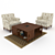 Sleek Sofa Set with Table 3D model small image 1