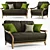 Vintage-style Altavilla Marlon Loveseat & Armchair: Brown Velvet & Oak Structure 3D model small image 1