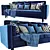 Stylish Blue Velour Sofa 3D model small image 2