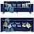 Stylish Blue Velour Sofa 3D model small image 3