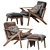 Mid-Century Lounge Chair + Ottoman: Walnut & Faux Leather 3D model small image 1
