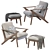 Retro Lounge Chair Set: Walnut Wood & Faux Leather 3D model small image 1