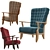 Elegant Oak Highback Lounge Chairs 3D model small image 1