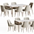 Modern Dining Set: Metal, Wood, Velvet 3D model small image 1