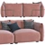 Blush Pink Velvet 3 Seater - Dion 3D model small image 2