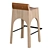 Tan Leather & Wood Stool 3D model small image 3