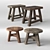 Rustic Wood Foot Stools 3D model small image 1