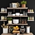 Rustic Kitchen Wood Shelf Set 3D model small image 1