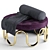 Luxury Round Ottoman with Metal and Wood Legs 3D model small image 2