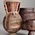 African Clay and Wood Vases 3D model small image 2