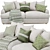 Modern White/Green 4-Seater Sofa 3D model small image 3