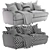 Modern White/Green 4-Seater Sofa 3D model small image 6