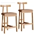 Modern Wood & Leather Stool 3D model small image 1