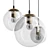 Gilded Clear Glass Triple Pendant 3D model small image 2