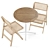 Beech Dining Table and Rattan Chair 3D model small image 1