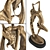 Golden Black Dancer Statues Pair 3D model small image 4