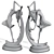 Golden Black Dancer Statues Pair 3D model small image 5