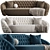 Luxury Round Blue Velvet Sofa 3D model small image 1
