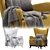 Luxury Oxford Velvet Armchair Yellow 3D model small image 7