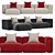 Modern Red 3-Seater Sofa Design 3D model small image 1