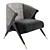 Velvet and Pine Art-Deco Armchair 3D model small image 1