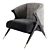 Velvet and Pine Art-Deco Armchair 3D model small image 2