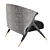 Velvet and Pine Art-Deco Armchair 3D model small image 4