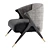 Velvet and Pine Art-Deco Armchair 3D model small image 5