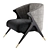 Velvet and Pine Art-Deco Armchair 3D model small image 9