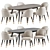 Elegant Upholstered Velvet Wood Dining Set 3D model small image 1