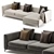 Modern Meridian Large Chaise Sofa 3D model small image 3