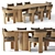 Teak Rectangular Dining Set 3D model small image 1