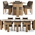 Teak Rectangular Dining Set 3D model small image 2