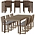 Elegant Batten Teak Dining Set 3D model small image 2