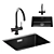 Modern Black Kitchen Sink Set 3D model small image 1