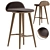 Sleek Walnut Leather Counter Stool 3D model small image 2